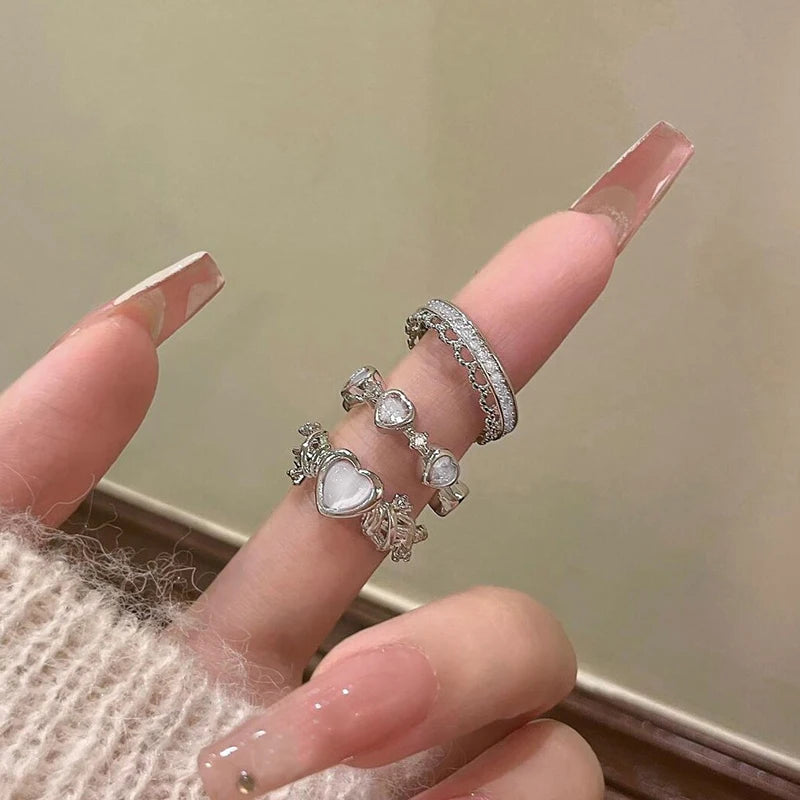 3pcs Heart Rhinestone Ring Set for Women