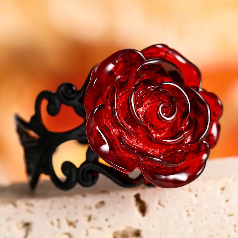Punk Gothic Red Rose Adjustable Ring for Women