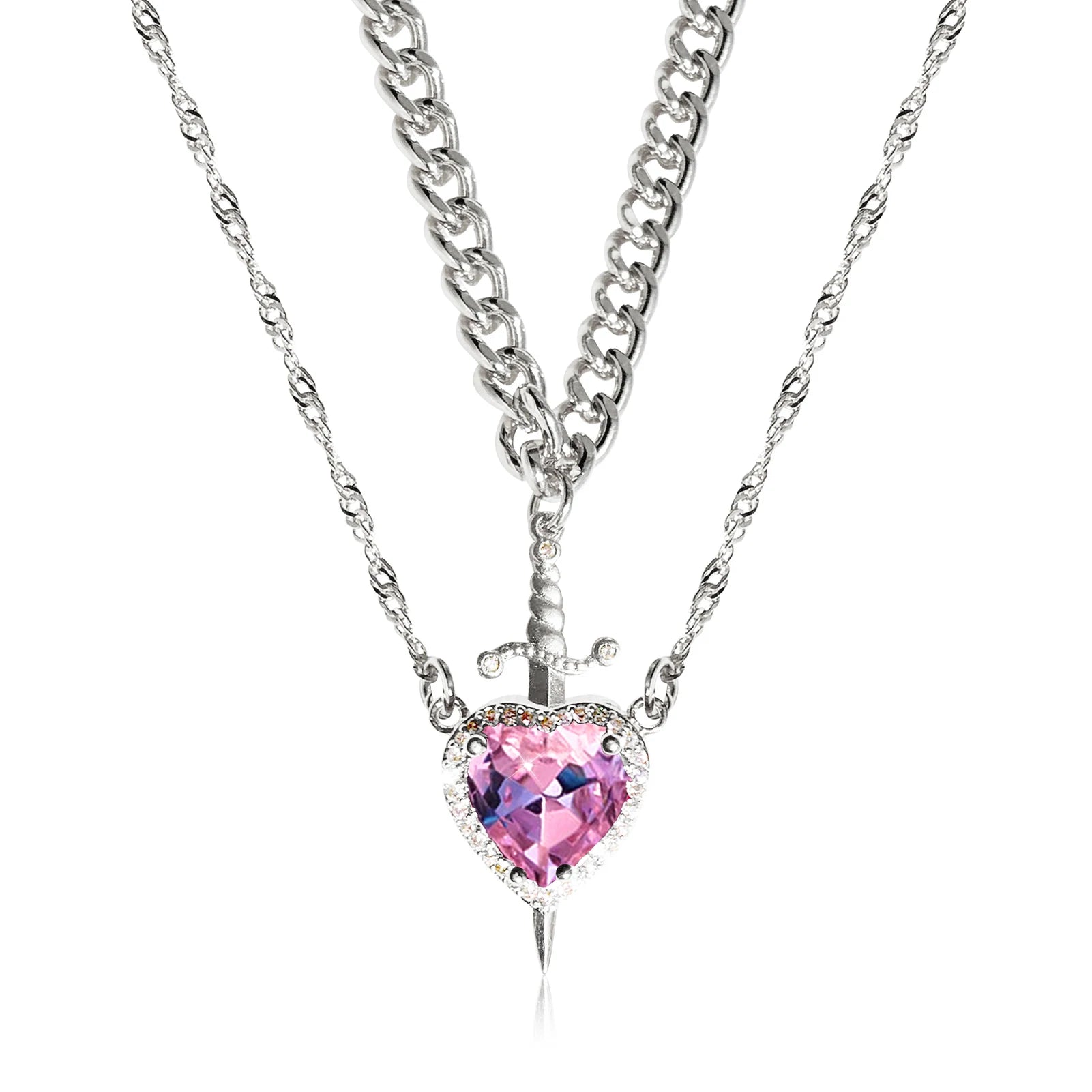 Vintage Gothic Dagger Heart Pendant Necklace – Trendy Collarbone Jewelry for Women