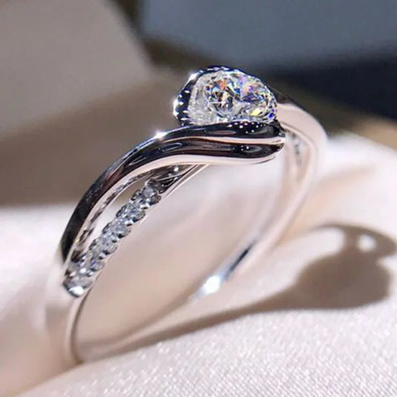 Elegant 925 Silver Solitaire Zircon Promise Ring