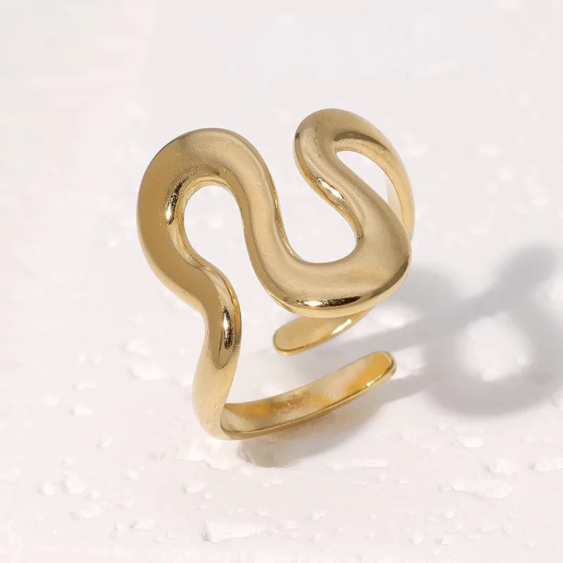 18K Gold Plated Stainless Steel Open Ring – Trendy Women’s Jewelry