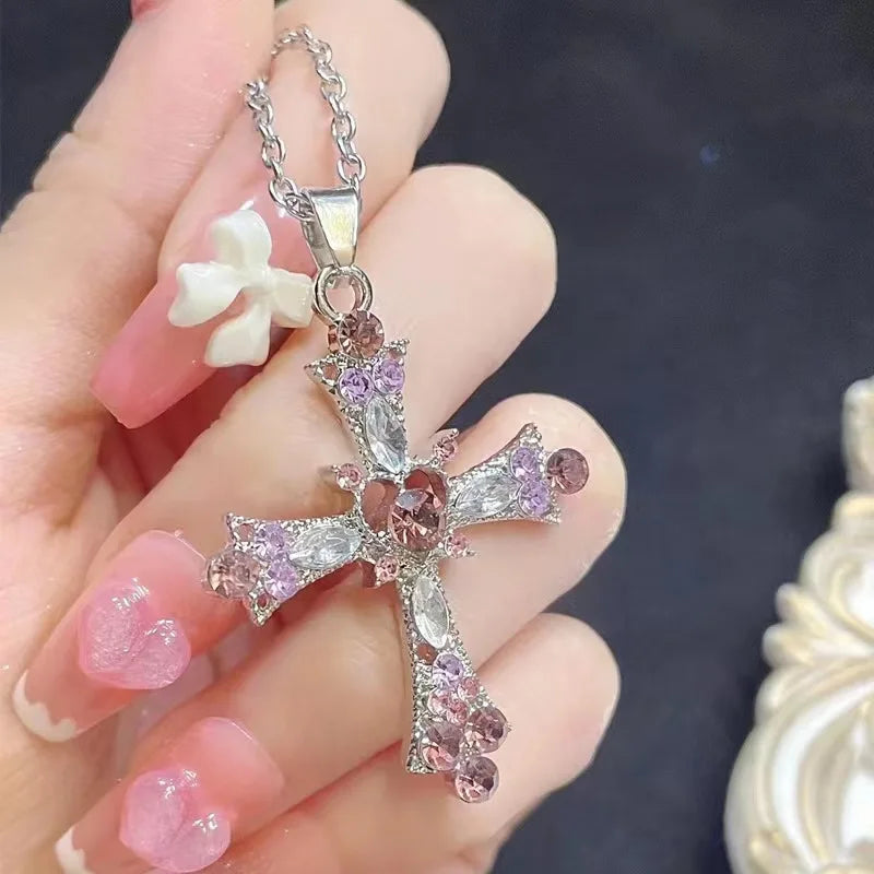 Gothic Pearl Cross Pendant Necklace – Trendy Punk Chain Jewelry for Women