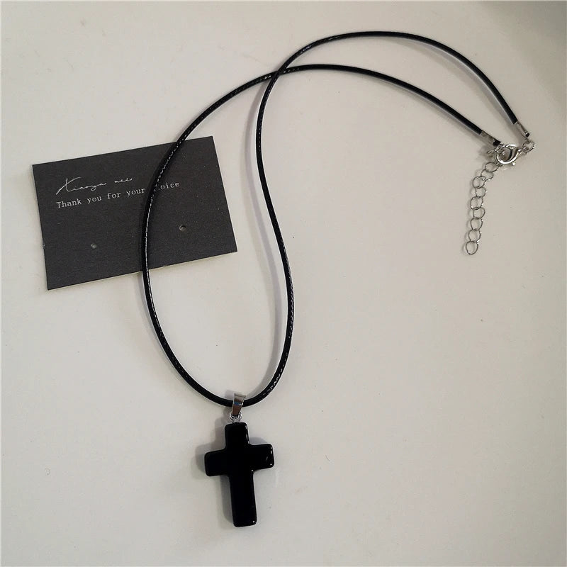 Punk Rock Black Heart Cross Necklace – Y2K Goth Hip Hop Pendant Jewelry