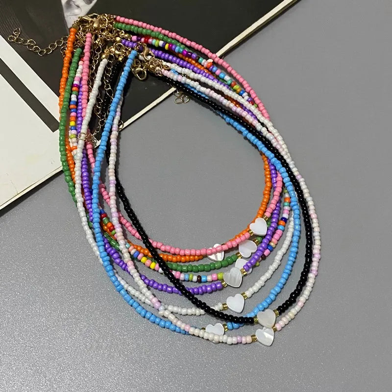 Shell Heart Choker Necklace – Colorful Beads Jewelry for Girls