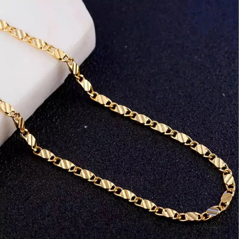 18K Gold & 925 Silver Side Chain Necklace – Unisex 2MM Chain in Multiple Lengths (16–30 Inch)