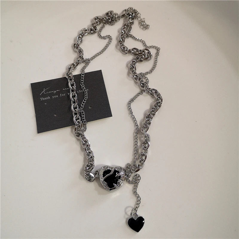 Punk Rock Black Heart Cross Necklace – Y2K Goth Hip Hop Pendant Jewelry