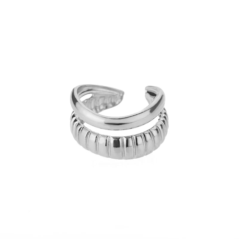 Classic Twist Zircon Stainless Steel Open Ring