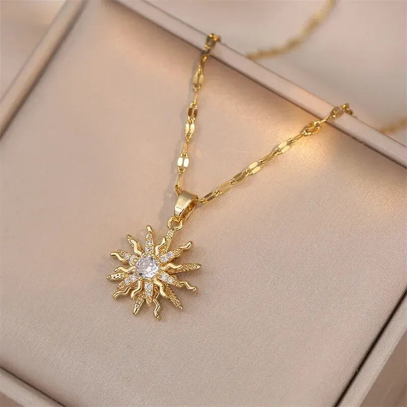 Light Luxury Spin Zircon Flower Pendant Necklace – Gold Chain Jewelry for Women