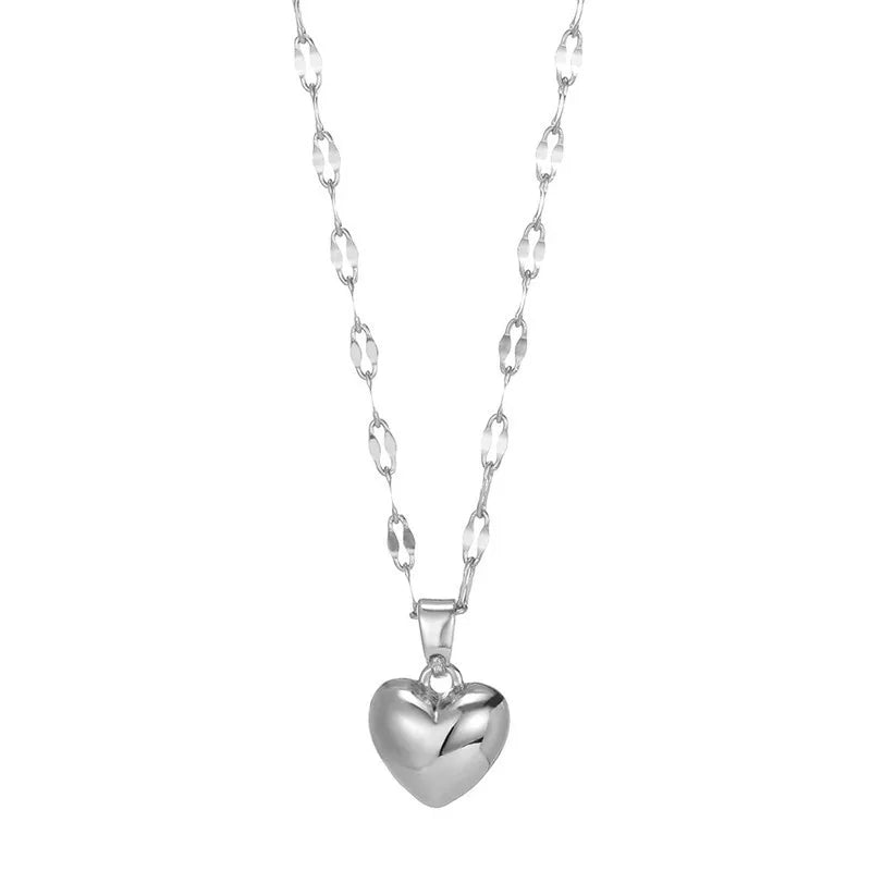 Stainless Steel Love Heart Pendant Necklace – Trendy Lip Chain Jewelry for Women