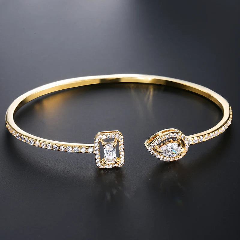 Luxury Geometric Gold Cuff Bangle – CZ Bracelet for Women