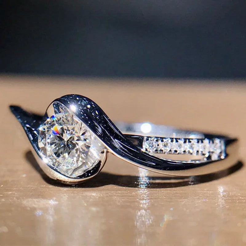Elegant 925 Silver Solitaire Zircon Promise Ring