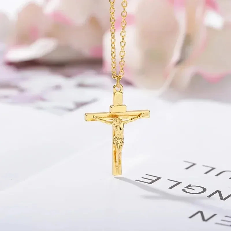 18K Gold Plated Cross Necklace – Unisex Religious Pendant Jewelry Gift