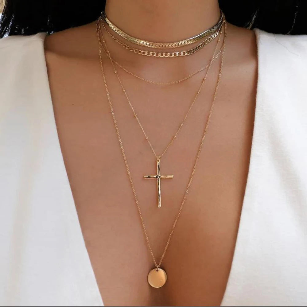Vintage Gold Multi-Layer Crystal Necklace Set – Boho Trendy Jewelry for Women