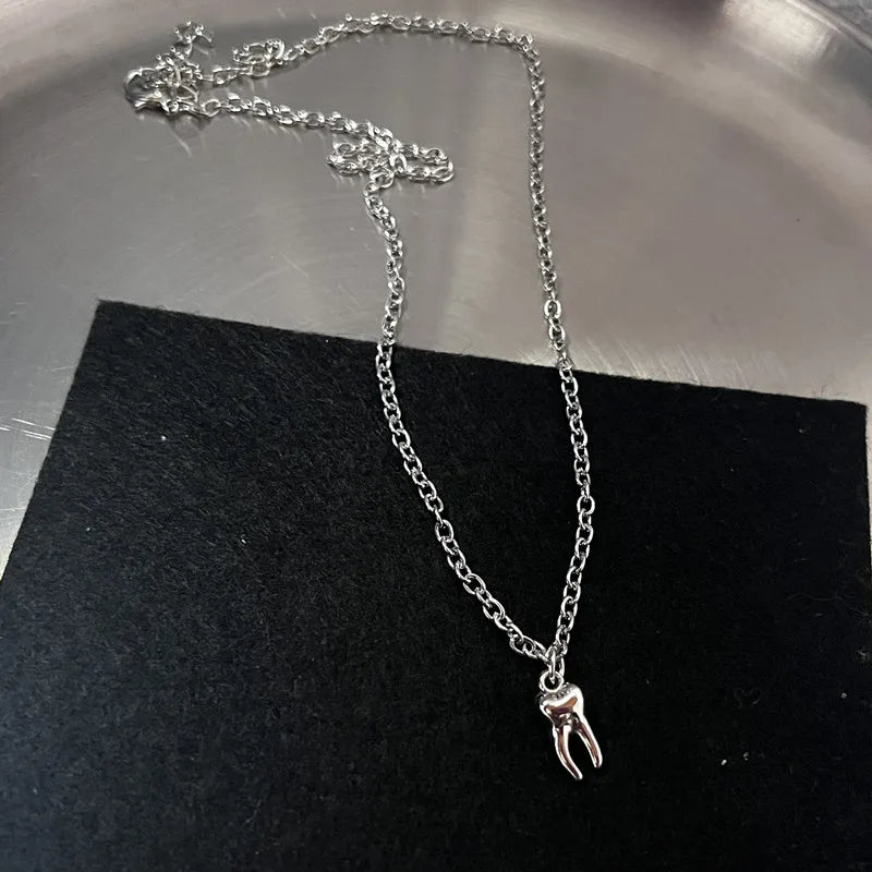 Y2K Fire Heart Teeth Pendant Necklace Unisex