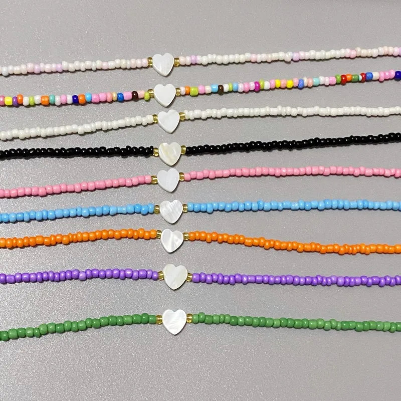 Shell Heart Choker Necklace – Colorful Beads Jewelry for Girls