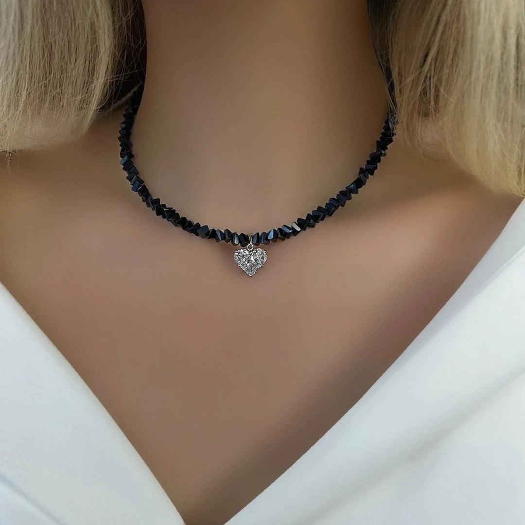 Vintage Zircon Heart Crystal Pendant Necklace – Boho Baroque Transparent Chain Jewelry for Women