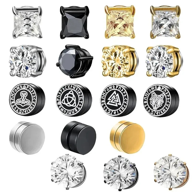 Magnetic Crystal Ear Studs – Non-Piercing Punk Earrings for Men & Women