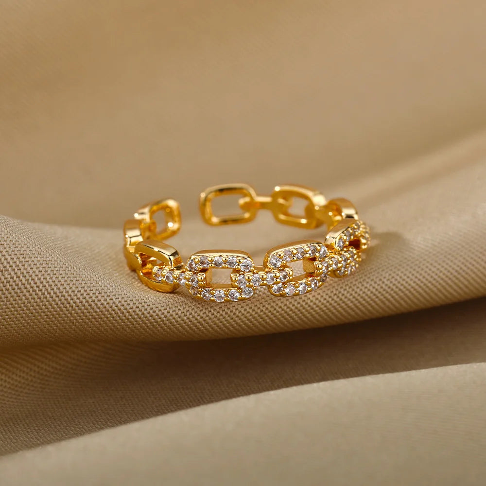 Classic Twist Zircon Stainless Steel Open Ring