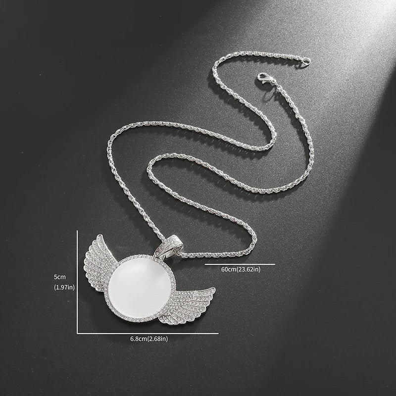 Memory Angel Wings Photo Necklace – Crystal Zirconia Pendant for Couples