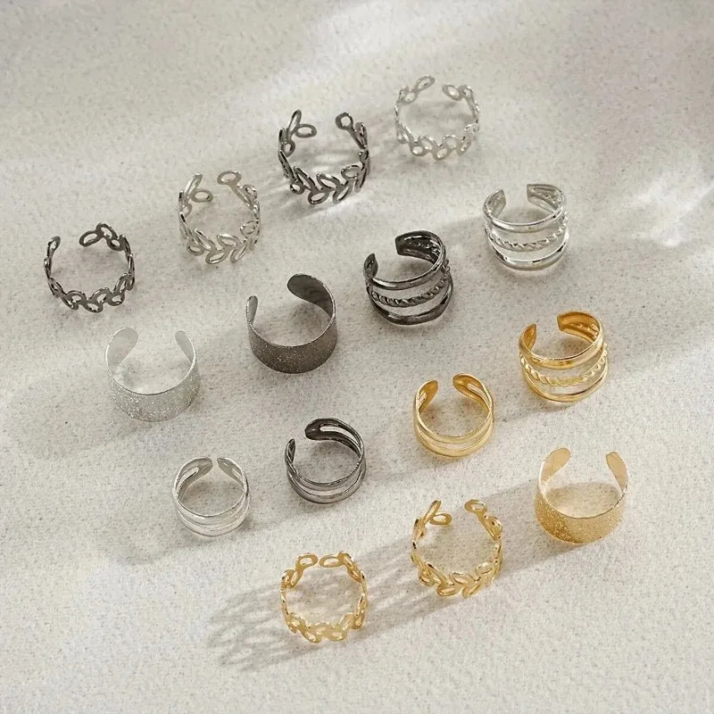 Hollow Leaf Clip-On Earrings – 5/15PCS Punk Zinc Alloy Jewelry for Women