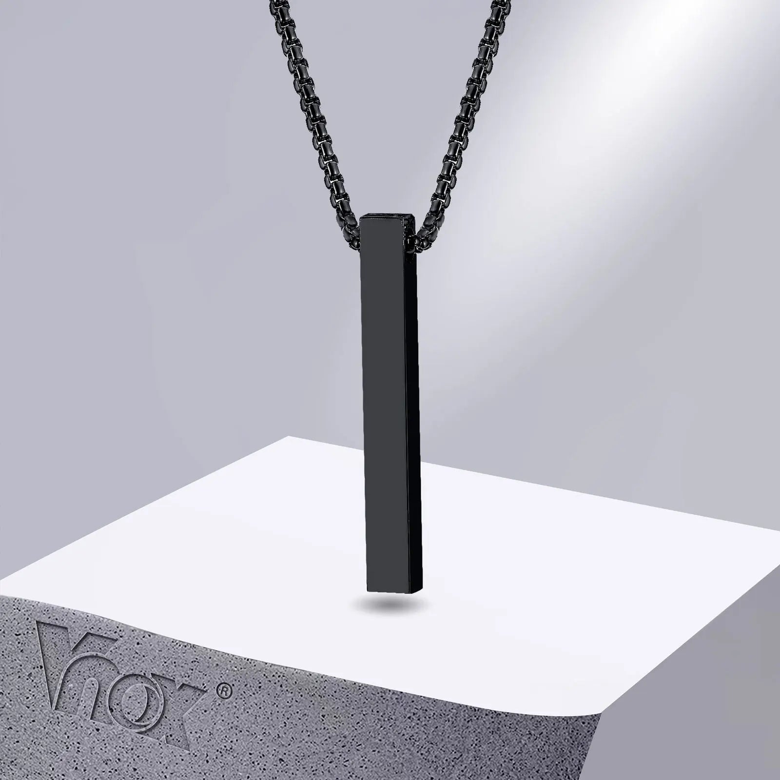 Vnox 5mm Pillar Necklace – Minimalist Stainless Steel 3D Bar Pendant for Men & Women
