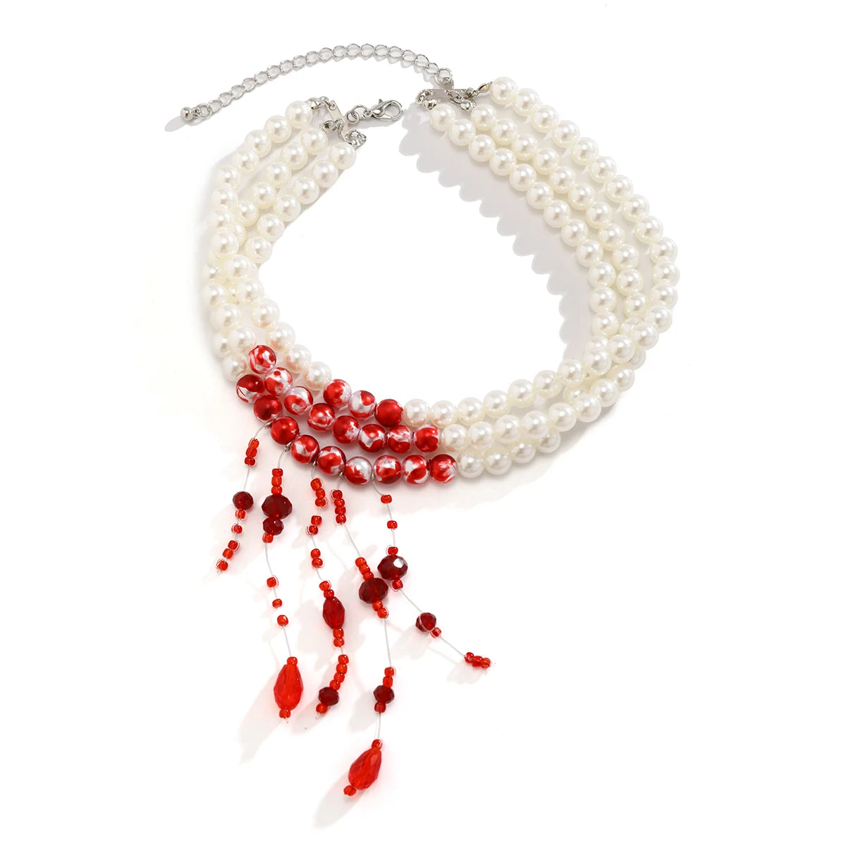 Vintage Red Blood Pearl Tassel Necklace for Women