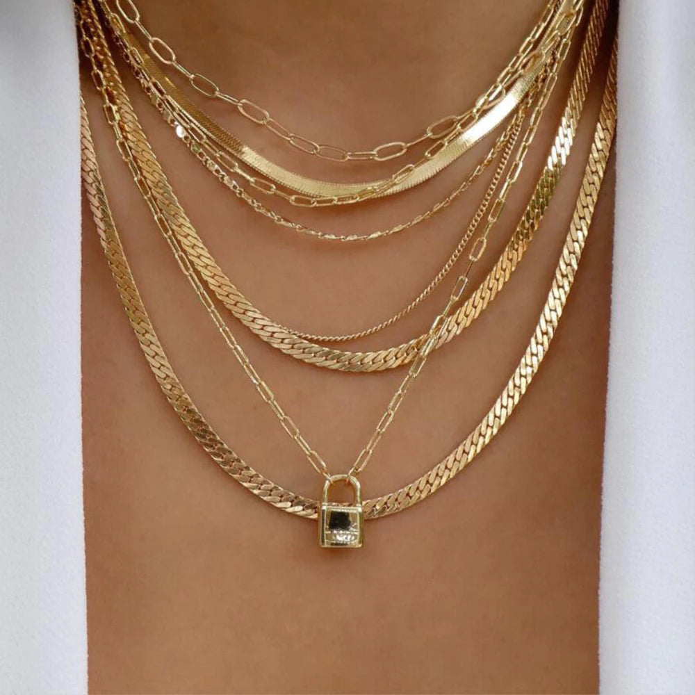 Vintage Gold Multi-Layer Crystal Necklace Set – Boho Trendy Jewelry for Women