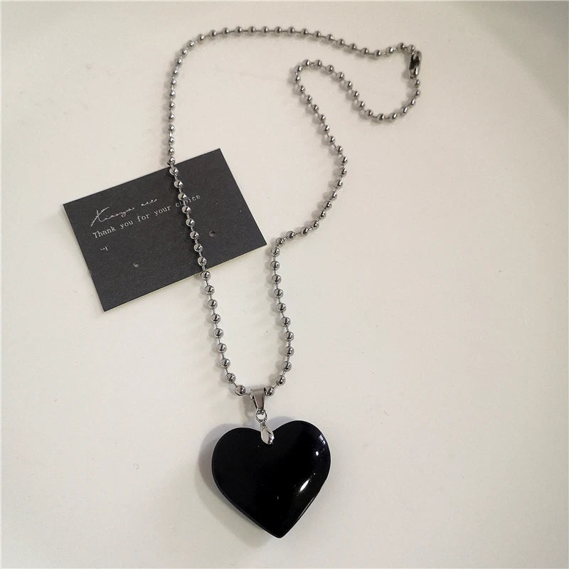 Punk Rock Black Heart Cross Necklace – Y2K Goth Hip Hop Pendant Jewelry