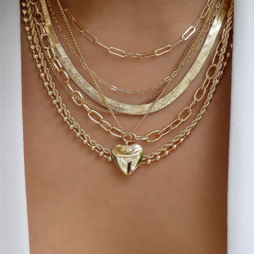 Vintage Gold Multi-Layer Crystal Necklace Set – Boho Trendy Jewelry for Women