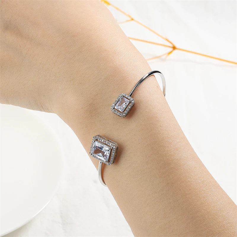 Luxury Geometric Gold Cuff Bangle – CZ Bracelet for Women