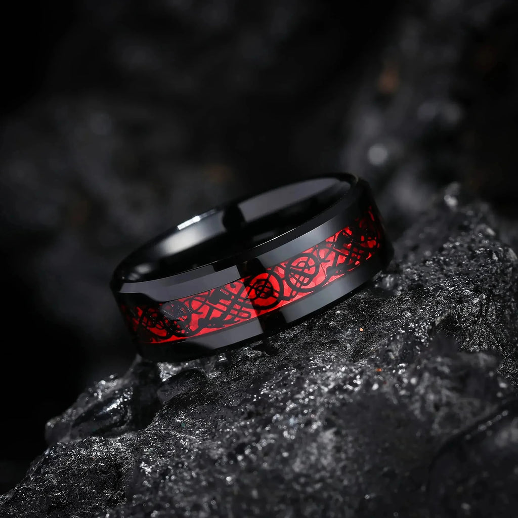 Couple Rings Red Rhinestone Celtic Dragon Stainless