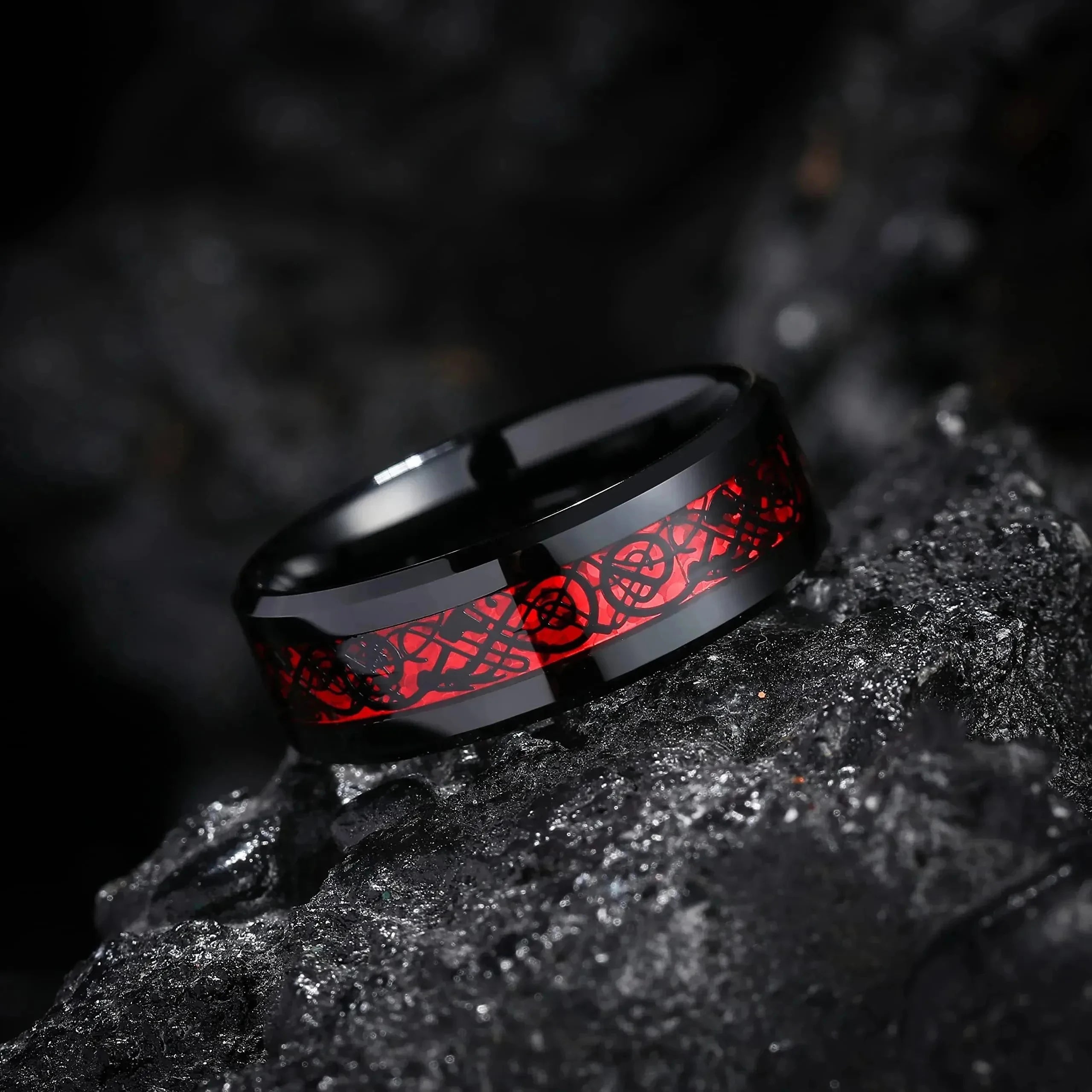 Couple Rings Red Rhinestone Celtic Dragon Stainless