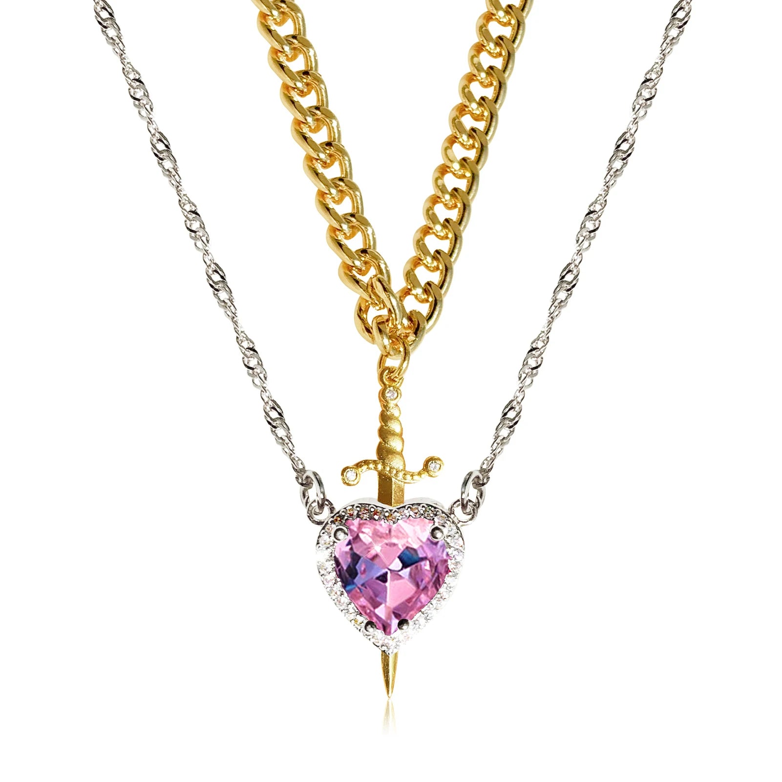 Vintage Gothic Dagger Heart Pendant Necklace – Trendy Collarbone Jewelry for Women