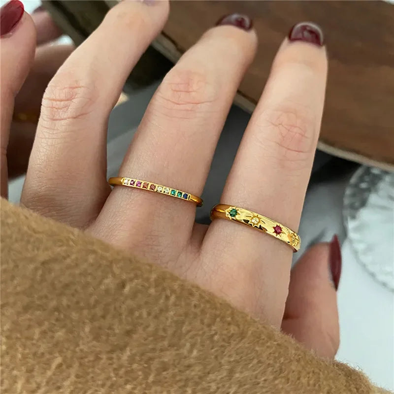 2pcs Rainbow CZ Gold Rings for Women