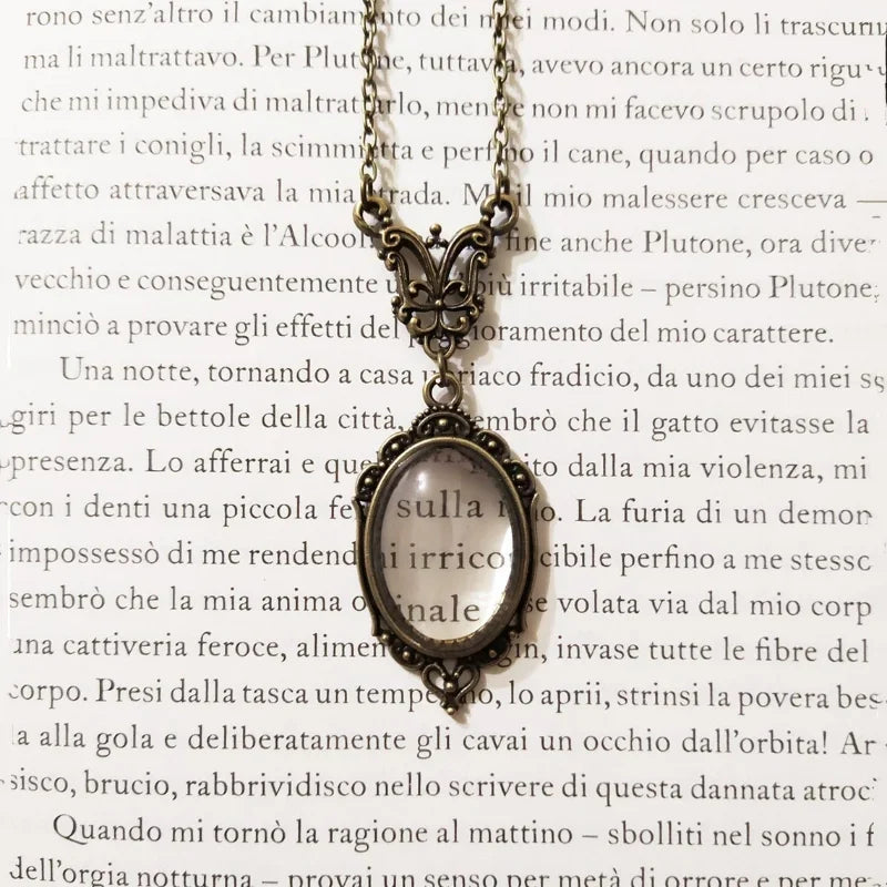 Gothic Vintage Magnifying Glass Pendant Necklace – Steampunk Victorian Jewelry for Women