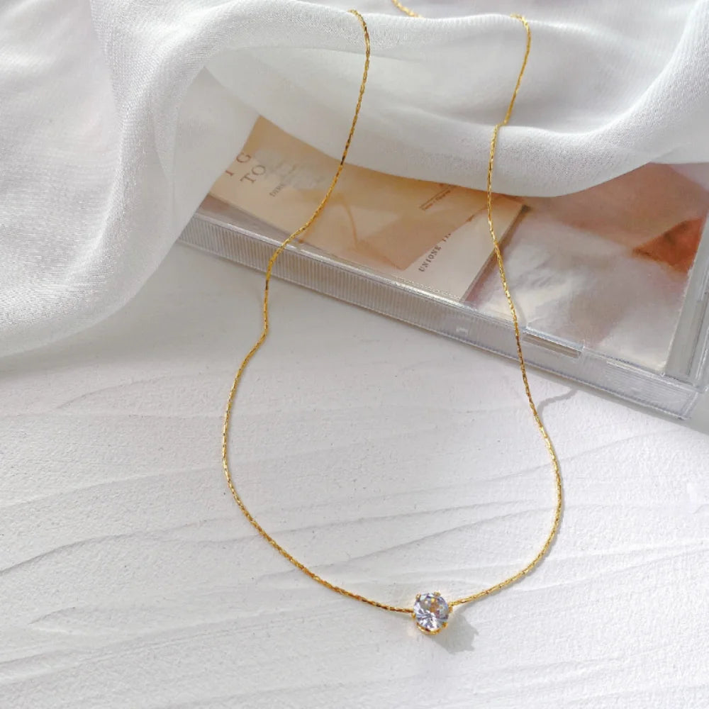 Gold Plated Zircon Minimalist Necklace for Women