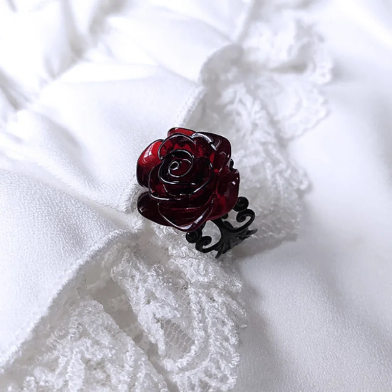 Punk Gothic Red Rose Adjustable Ring for Women