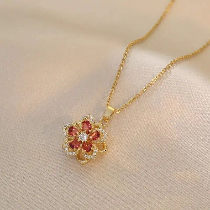 Light Luxury Spin Zircon Flower Pendant Necklace – Gold Chain Jewelry for Women