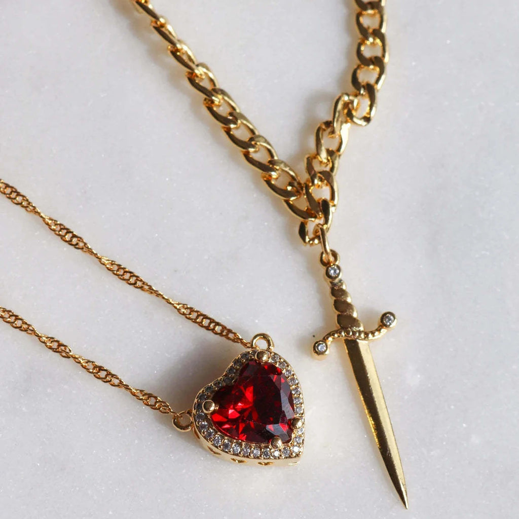 Vintage Gothic Dagger Heart Pendant Necklace – Trendy Collarbone Jewelry for Women