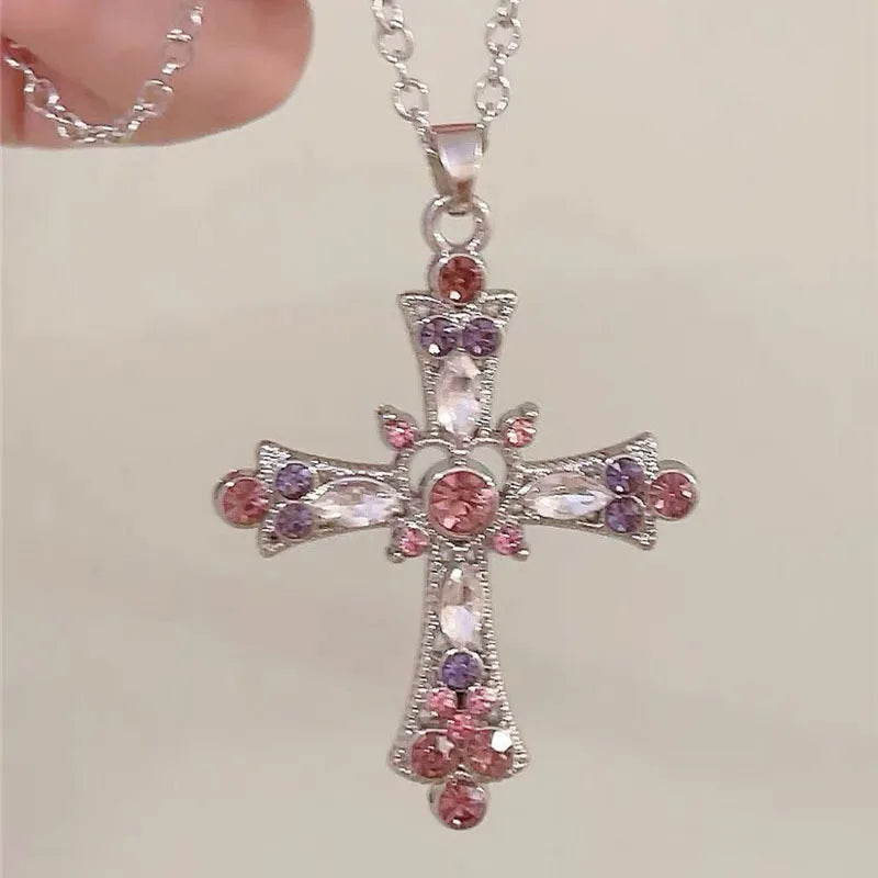 Gothic Pearl Cross Pendant Necklace – Trendy Punk Chain Jewelry for Women
