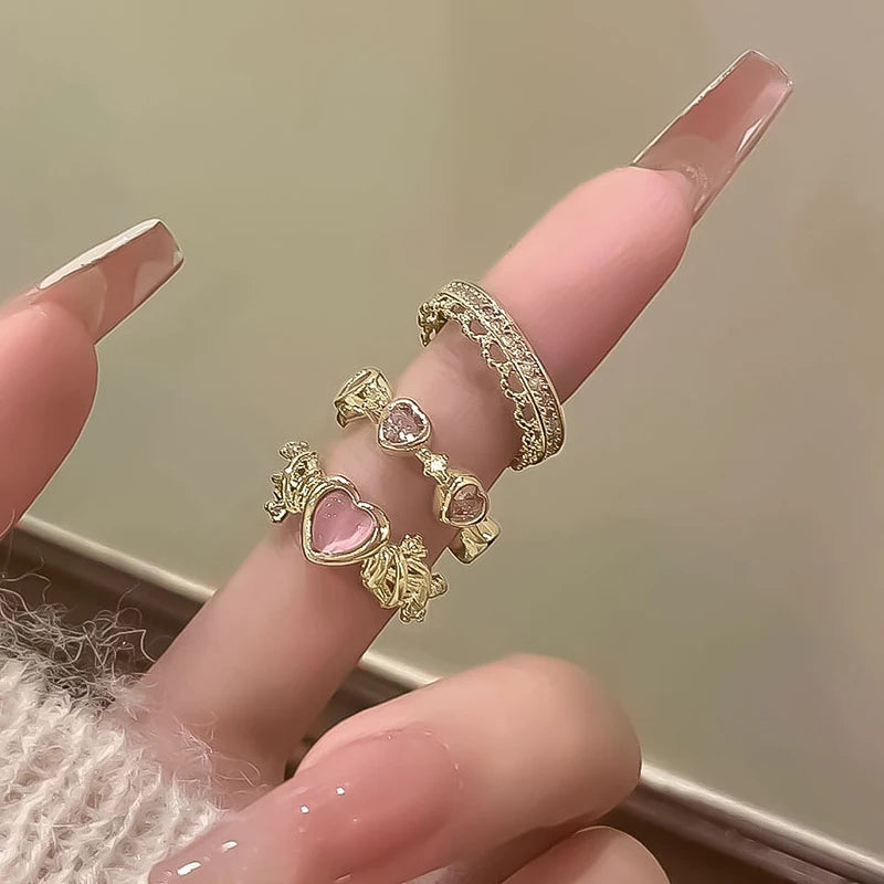 3pcs Heart Rhinestone Ring Set for Women