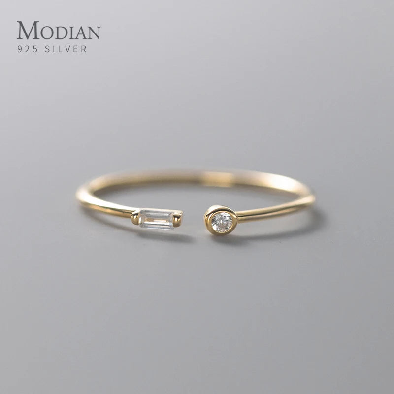 Modian 925 Silver CZ Adjustable Gold Ring