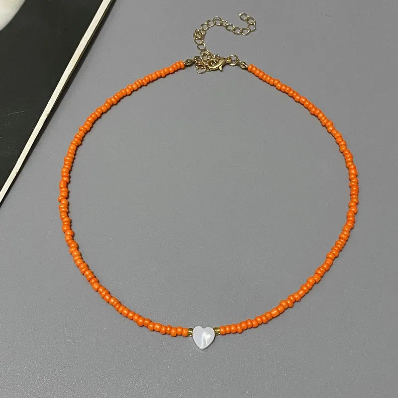Shell Heart Choker Necklace – Colorful Beads Jewelry for Girls