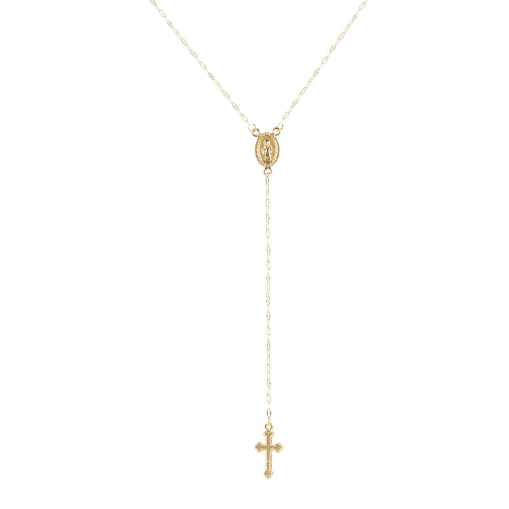 Vintage Cross Rosary Pendant Necklace – Boho Christian Jewelry for Women