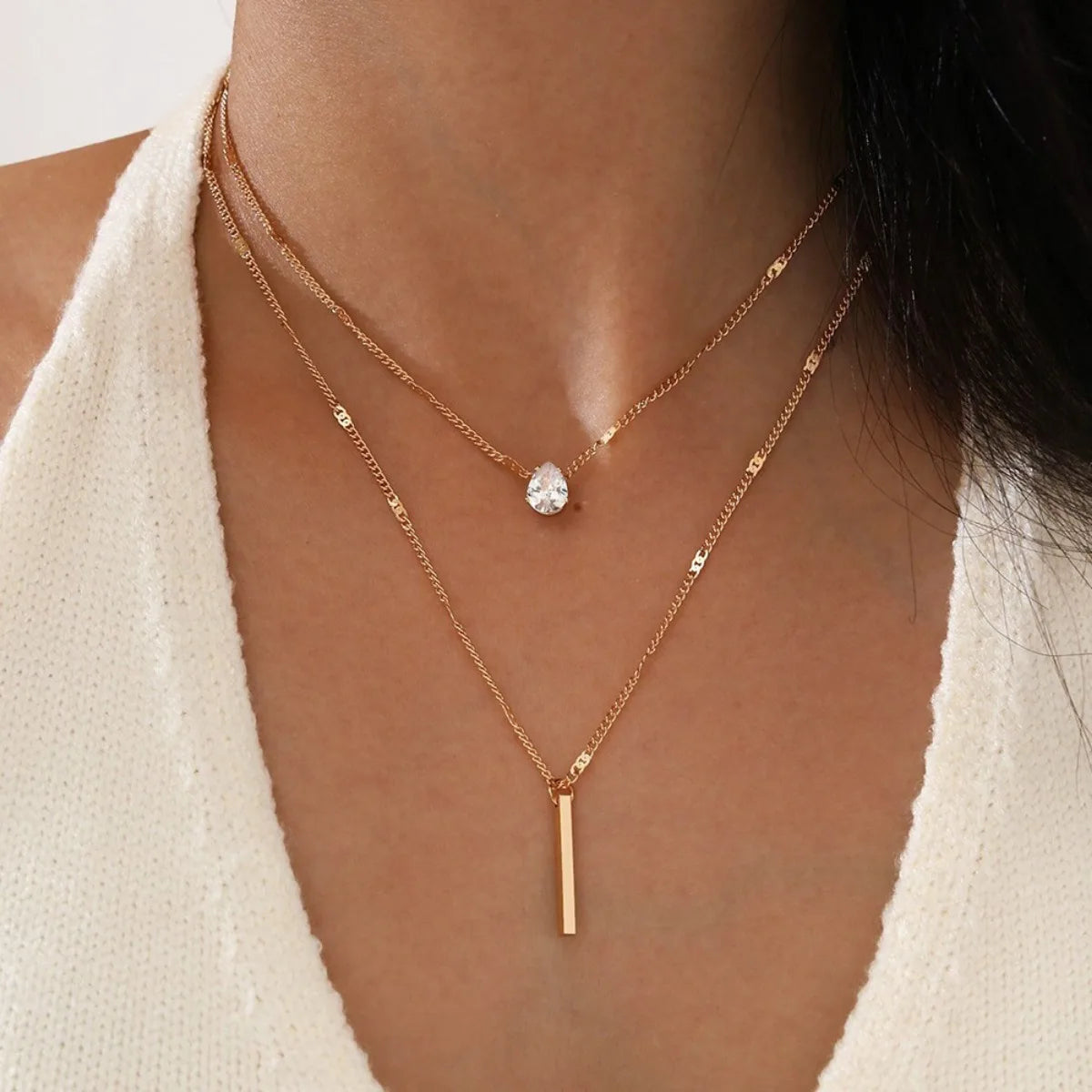 Multi-Layer Star & Heart Water Drop Necklace – Sexy Alloy & Glass Chain for Women