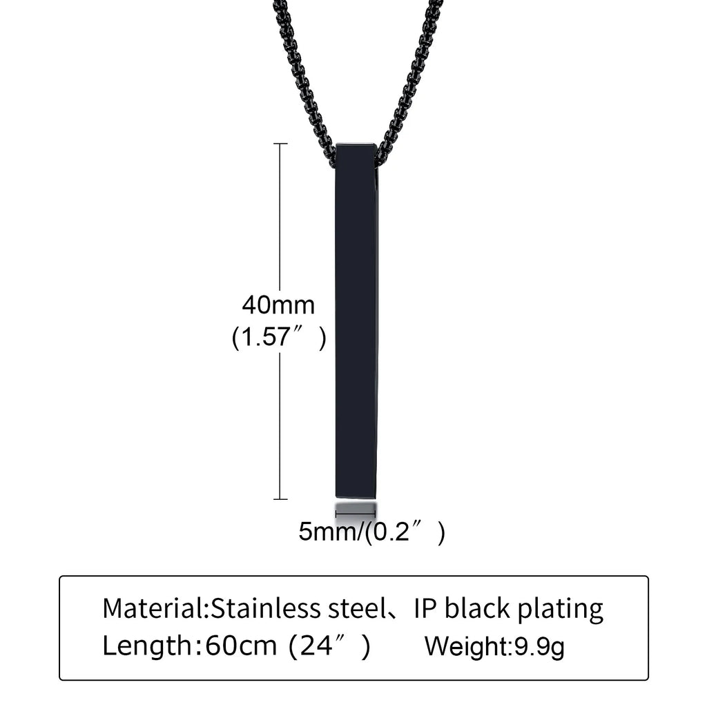Vnox 5mm Pillar Necklace – Minimalist Stainless Steel 3D Bar Pendant for Men & Women