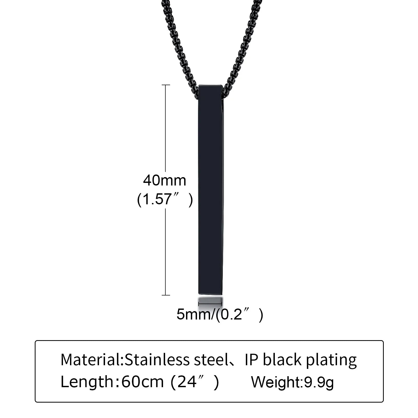 Vnox 5mm Pillar Necklace – Minimalist Stainless Steel 3D Bar Pendant for Men & Women