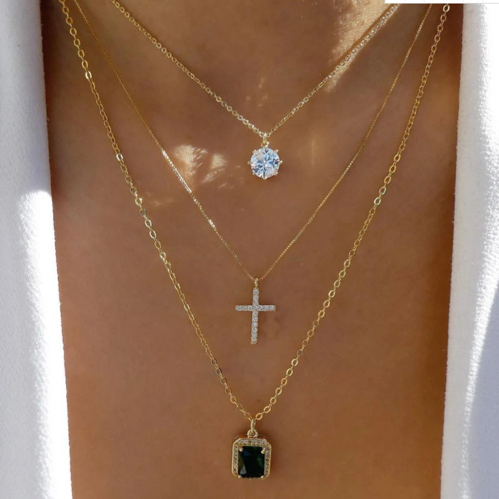 Vintage Gold Multi-Layer Crystal Necklace Set – Boho Trendy Jewelry for Women