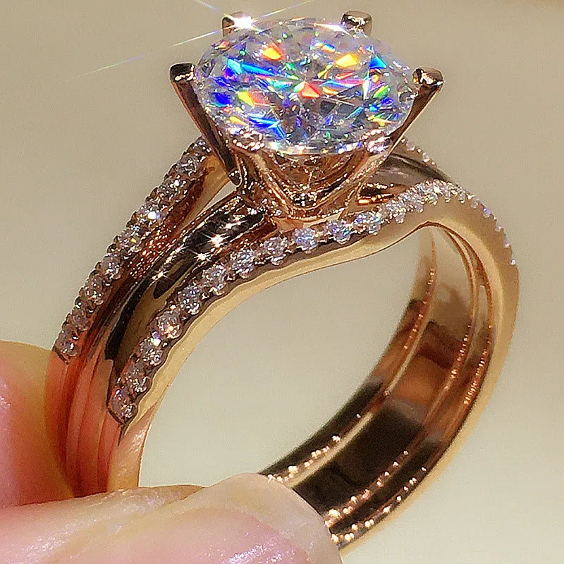 Rose Gold CZ Engagement Ring for Women