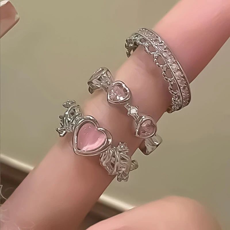 3pcs Heart Rhinestone Ring Set for Women